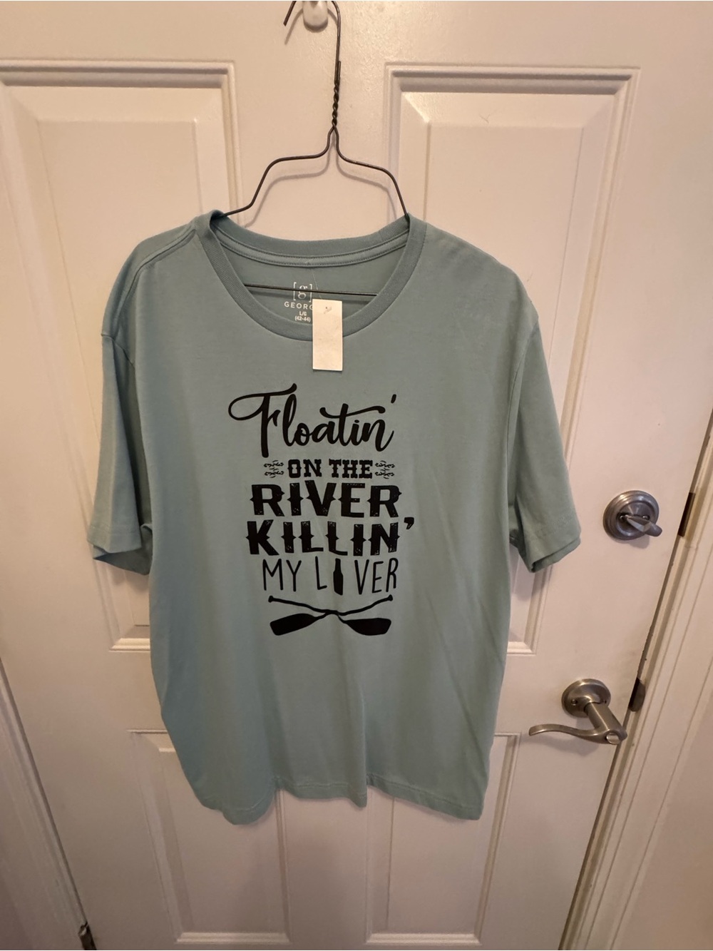 George Men's Sage Green Short Sleeve Graphic Tee with Black Print